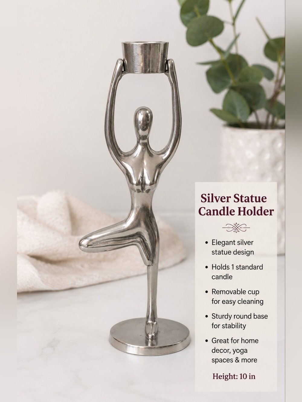 Silver Statue Candle Holder Yoga Pose